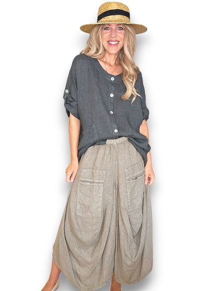 Charcoal Pearl Button Top