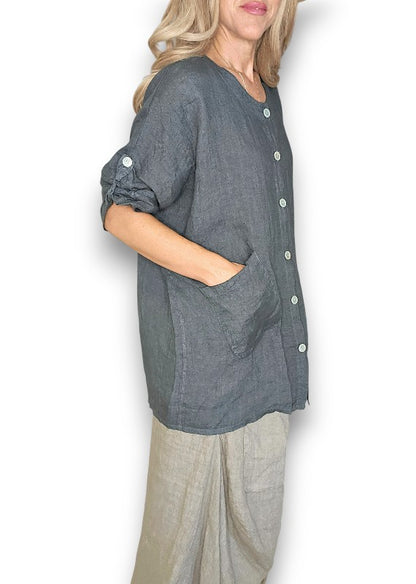 Charcoal Pearl Button Top