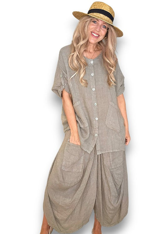 Mocha Pearl Button Top