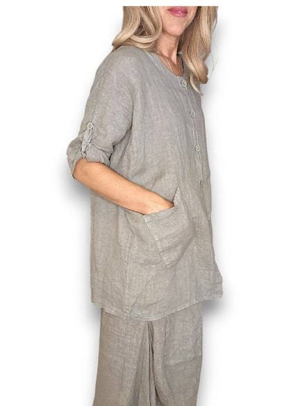 Mocha Pearl Button Top