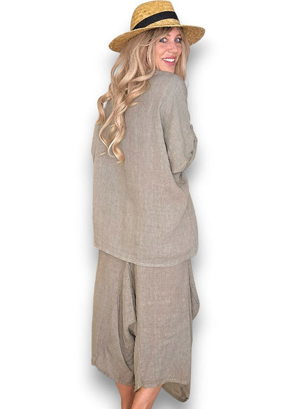 Mocha Pearl Button Top