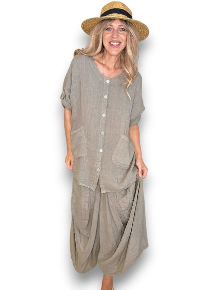 Mocha Pearl Button Top