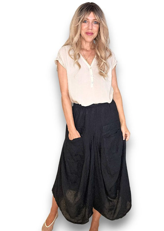 Black Normandie Linen Pants