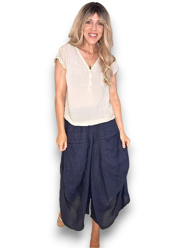 Navy Normandie Linen Pants
