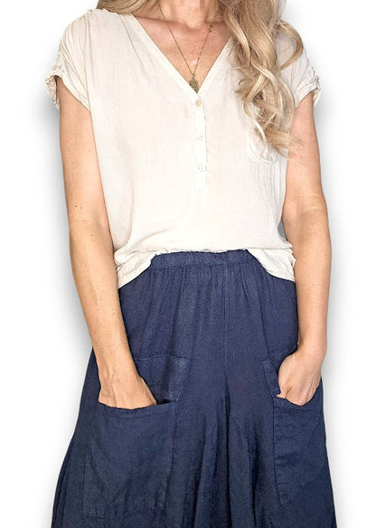 Navy Normandie Linen Pants