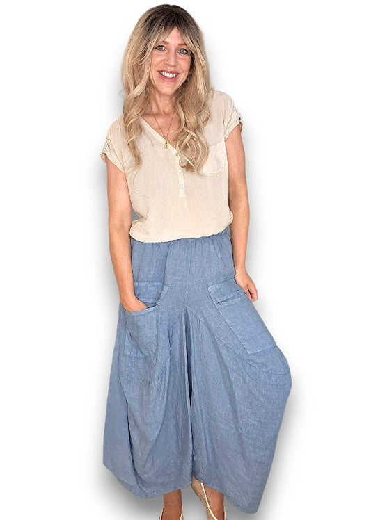 Petrol Normandie Linen Pants