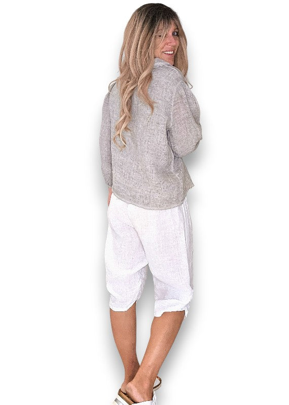 White Plain Capri Linen Pant
