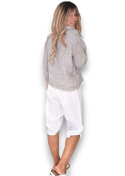 White Plain Capri Linen Pant