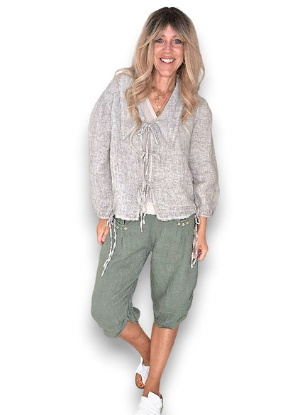 Forest Plain Capri Linen Pant