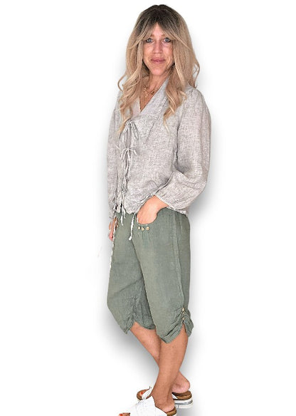 Forest Plain Capri Linen Pant