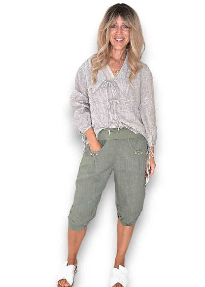 Forest Plain Capri Linen Pant