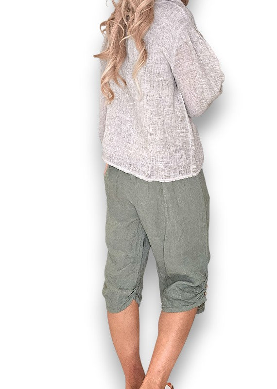 Forest Plain Capri Linen Pant