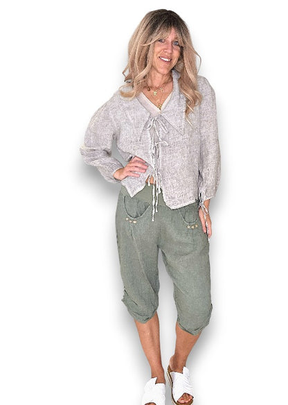 Forest Plain Capri Linen Pant