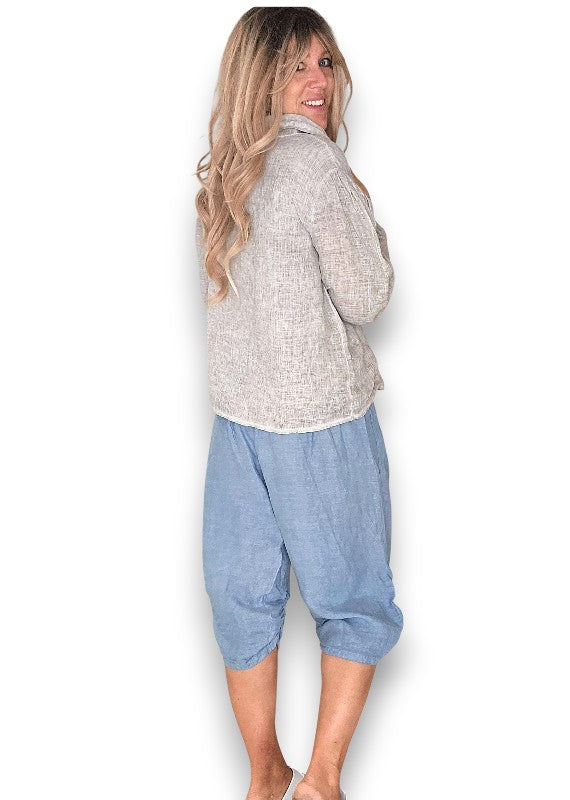 Petrol Plain Capri Linen Pant