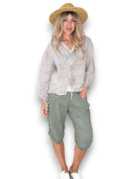 Forest Plain Capri Linen Pant