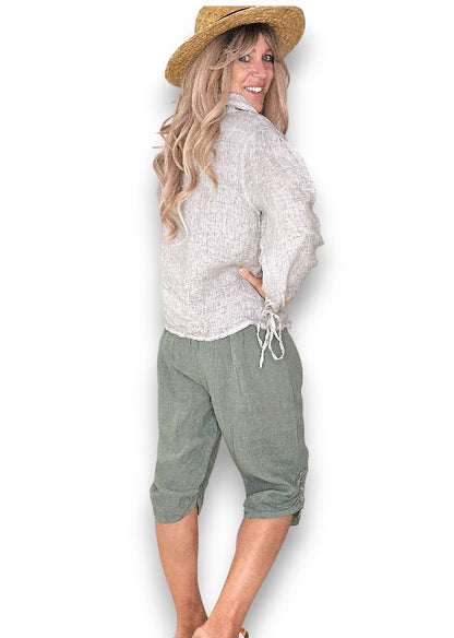 Forest Plain Capri Linen Pant
