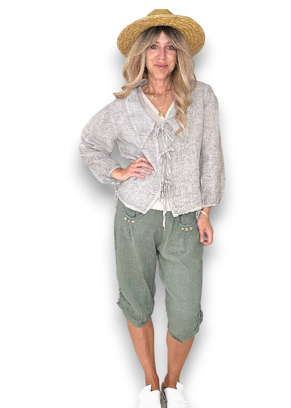 Forest Plain Capri Linen Pant