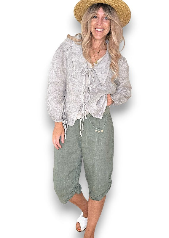Forest Plain Capri Linen Pant