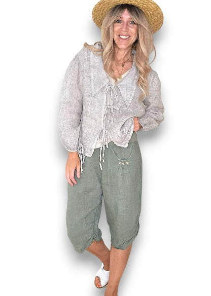 Forest Plain Capri Linen Pant