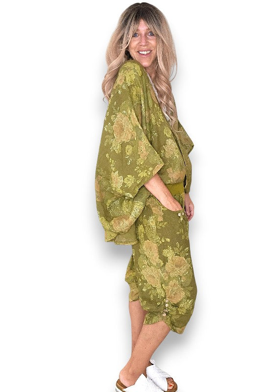 Olive Scarlett Rose Capri Linen Pant
