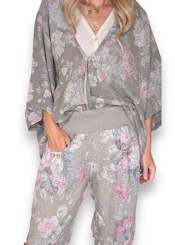 Mocha Scarlett Rose Capri Linen Pant