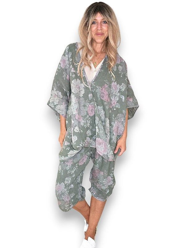 Forest Scarlett Rose Capri Linen Pant