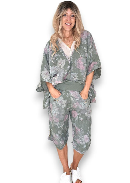 Forest Scarlett Rose Capri Linen Pant