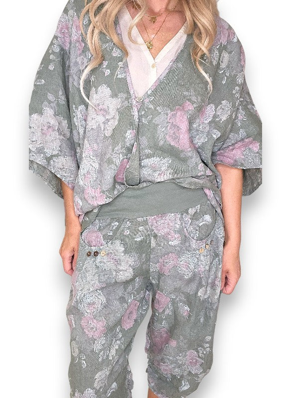 Forest Scarlett Rose Capri Linen Pant