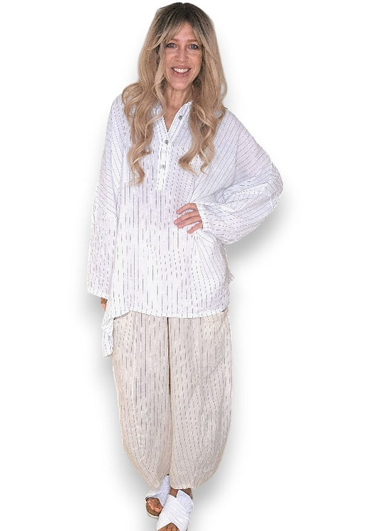 White Pinstripe Coastal Tunic Shirt