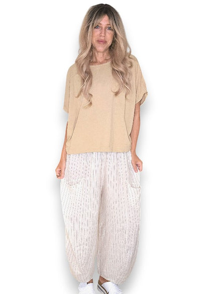 Vanilla Pinstripe Barrel Linen Pants