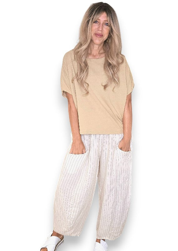 Vanilla Pinstripe Barrel Linen Pants