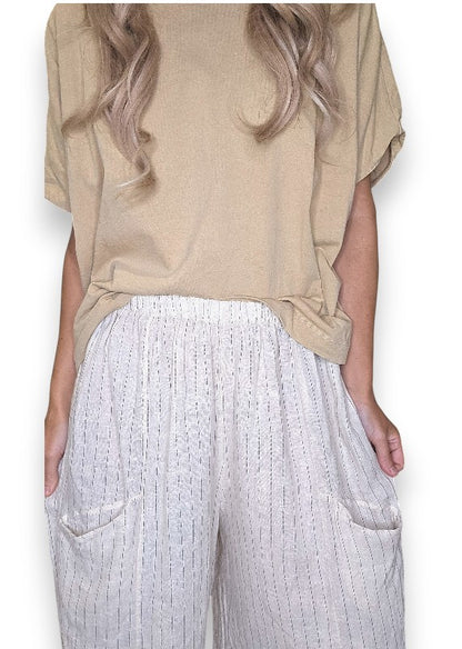 Vanilla Pinstripe Barrel Linen Pants
