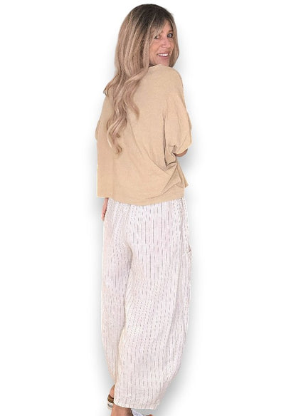 Vanilla Pinstripe Barrel Linen Pants