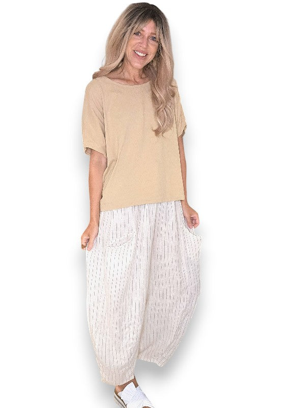 Vanilla Pinstripe Barrel Linen Pants