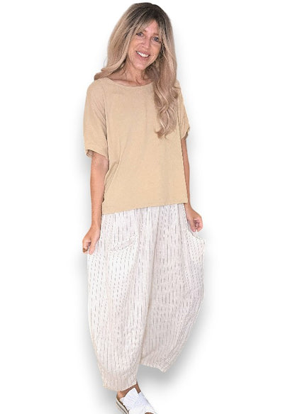 Vanilla Pinstripe Barrel Linen Pants