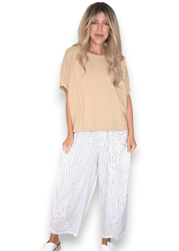 Vanilla Pinstripe Barrel Linen Pants