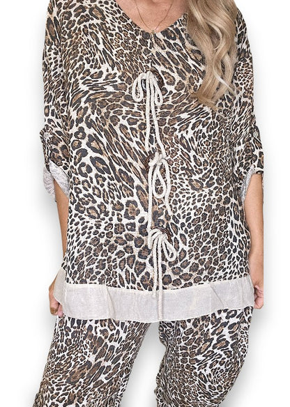 Beige Leopard Trois Button Top