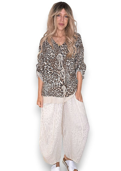Beige Leopard Trois Button Top