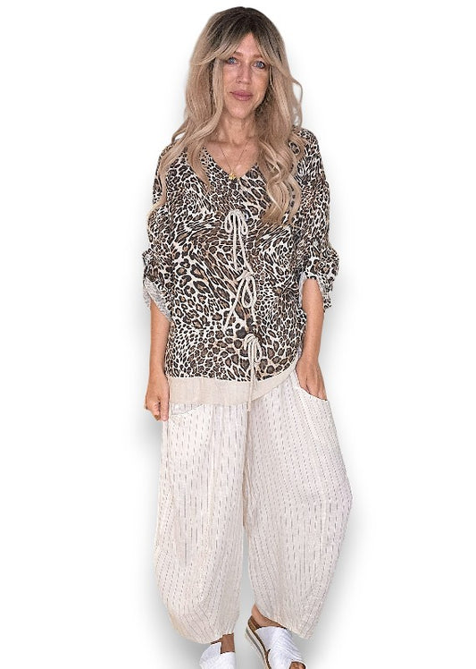 Beige Leopard Trois Button Top