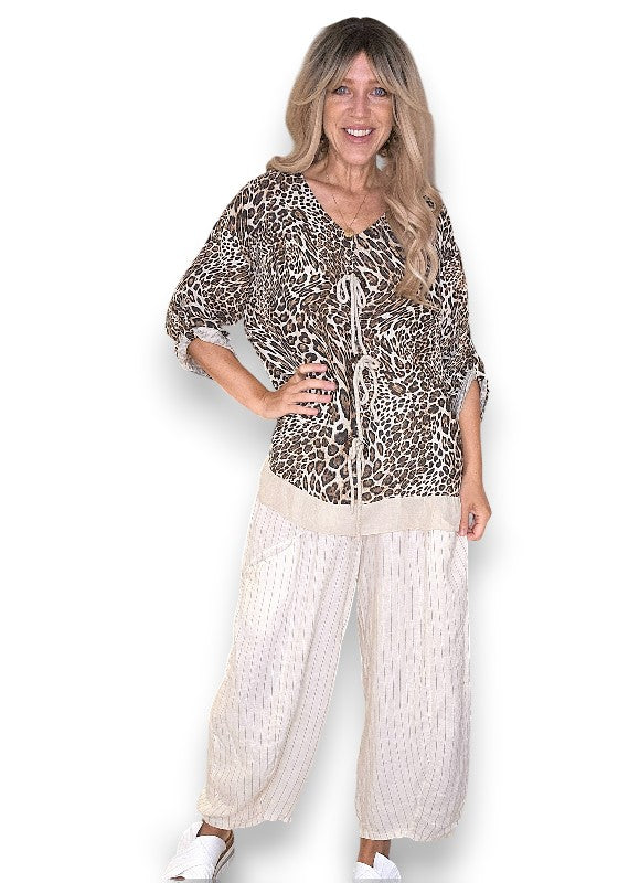 Beige Leopard Trois Button Top