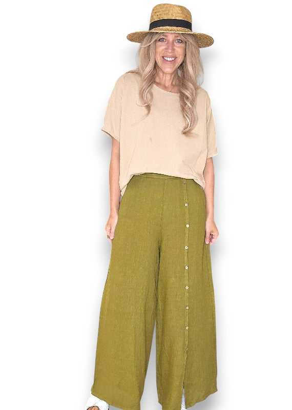 Olive Front Row Button Sailor Pant