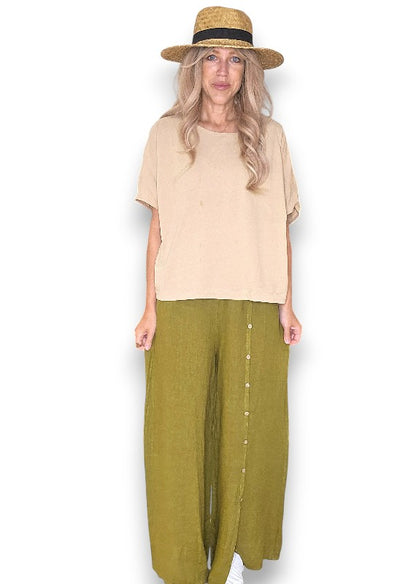 Olive Front Row Button Sailor Pant