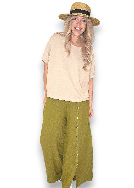 Olive Front Row Button Sailor Pant