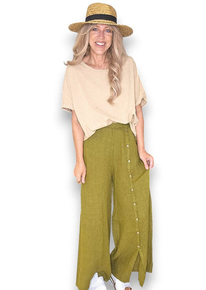 Olive Front Row Button Sailor Pant