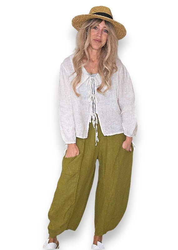 Olive Barrel Linen Pants