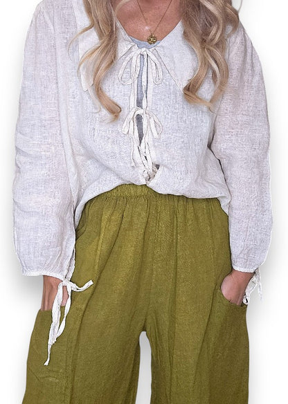 Olive Barrel Linen Pants