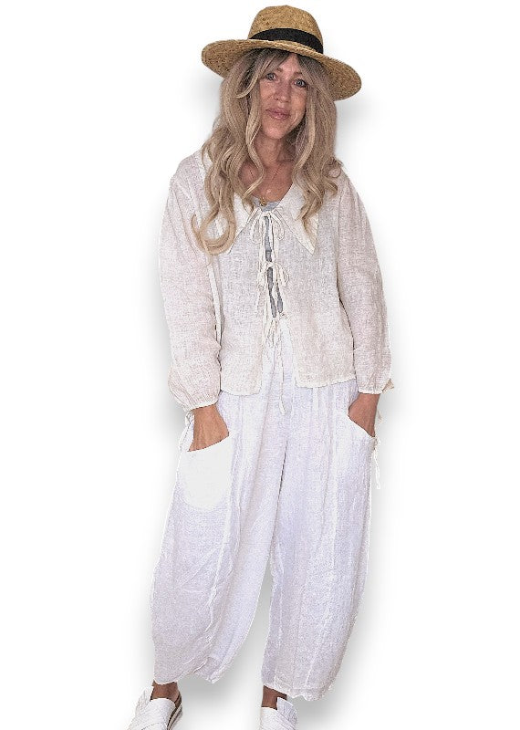 White Barrel Linen Pants