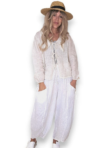 White Barrel Linen Pants