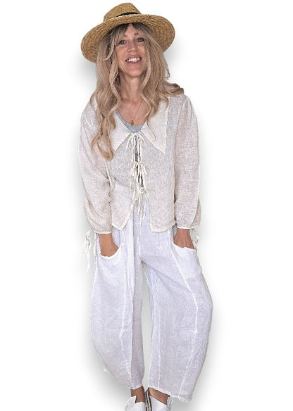 White Barrel Linen Pants