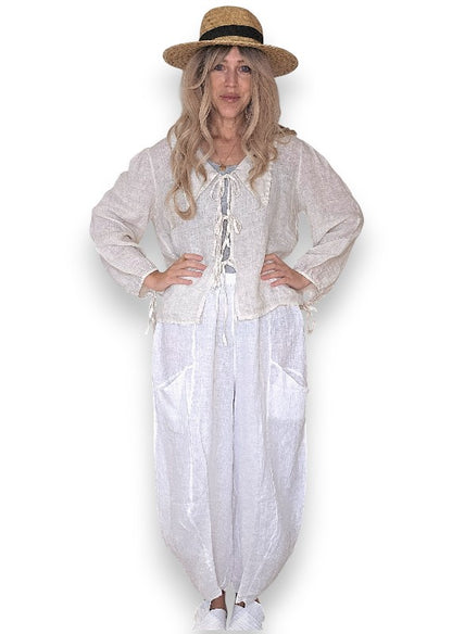 White Barrel Linen Pants